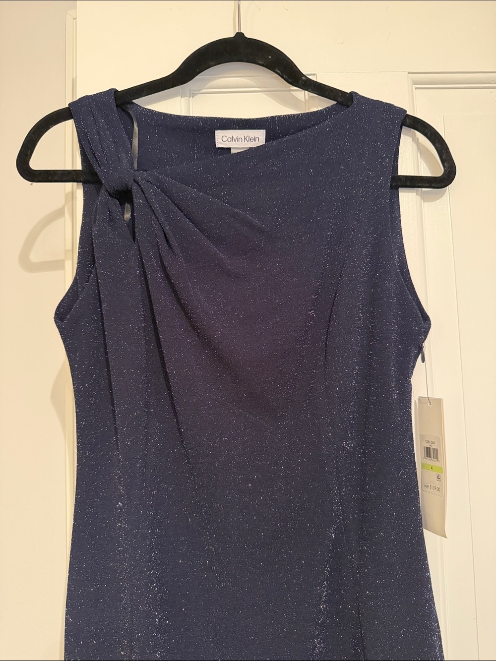 Calvin Klein Navy Sparkle Sleeveless Midi Sheath Dress